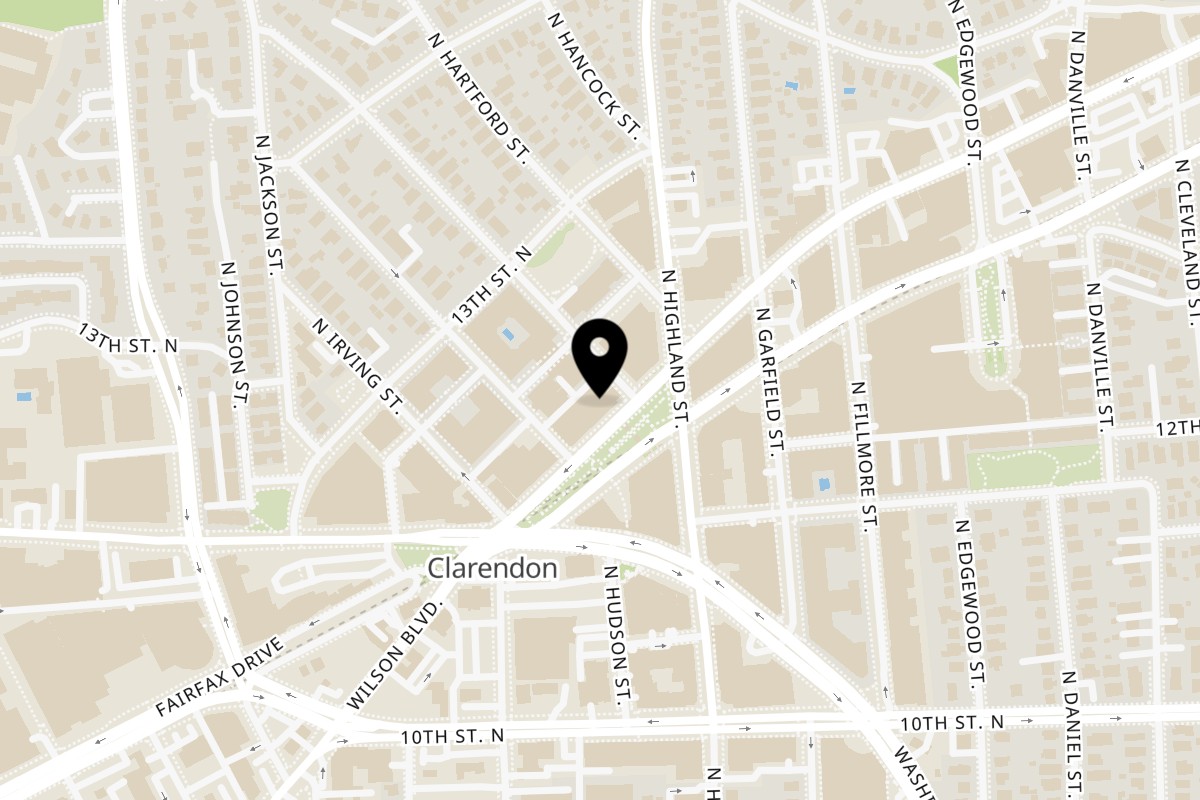 Map showing the location of Kabob Bazaar on 3133 Wilson Blvd in Arlington